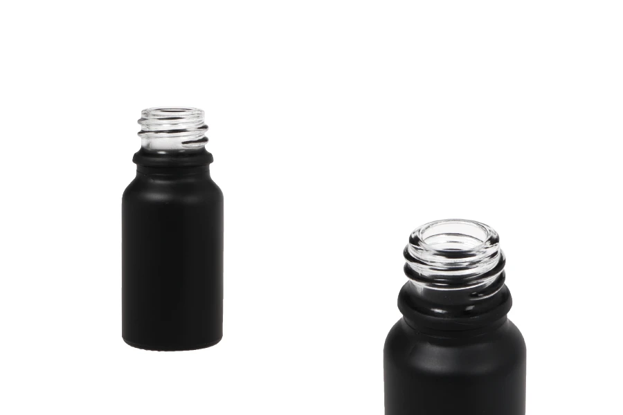 Γυάλινο μπουκαλάκι για αιθέρια έλαια 10 ml μαύρο αμμοβολής με στόμιο PP18