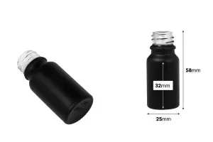 Γυάλινο μπουκαλάκι για αιθέρια έλαια 10 ml μαύρο αμμοβολής με στόμιο PP18-2