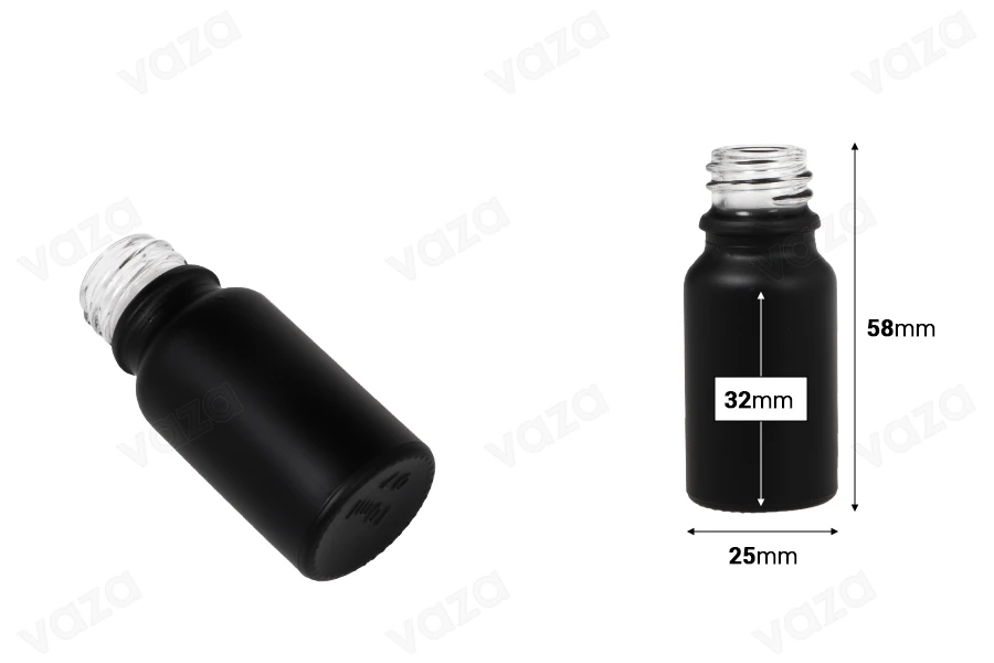 Γυάλινο μπουκαλάκι για αιθέρια έλαια 10 ml μαύρο αμμοβολής με στόμιο PP18 Γυάλινο μπουκαλάκι για αιθέρια έλαια 10 ml μαύρο αμμοβολής με στόμιο PP18-εικόνα_διαστάσεις