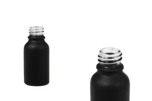Γυάλινο μπουκαλάκι για αιθέρια έλαια 15 ml μαύρο αμμοβολής με στόμιο PP18
