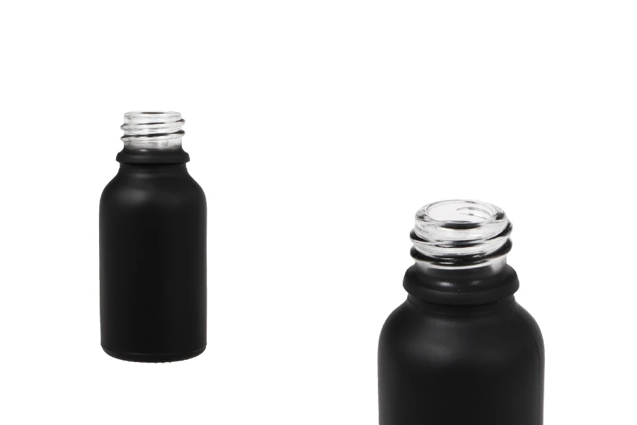 Γυάλινο μπουκαλάκι για αιθέρια έλαια 15 ml μαύρο αμμοβολής με στόμιο PP18