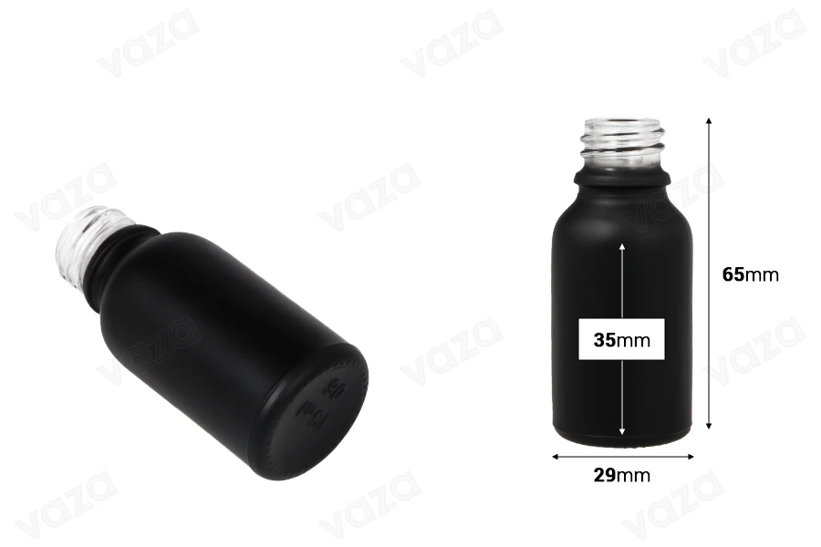Γυάλινο μπουκαλάκι για αιθέρια έλαια 15 ml μαύρο αμμοβολής με στόμιο PP18 Γυάλινο μπουκαλάκι για αιθέρια έλαια 15 ml μαύρο αμμοβολής με στόμιο PP18-εικόνα_διαστάσεις