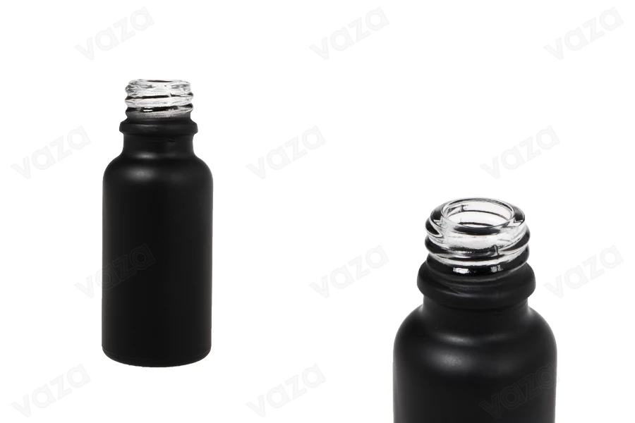 Γυάλινο μπουκαλάκι για αιθέρια έλαια 20 ml μαύρο αμμοβολής με στόμιο PP18-εικόνα_προϊοντική