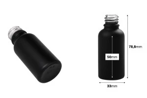 Γυάλινο μπουκαλάκι για αιθέρια έλαια 30 ml μαύρο αμμοβολής με στόμιο PP18-2