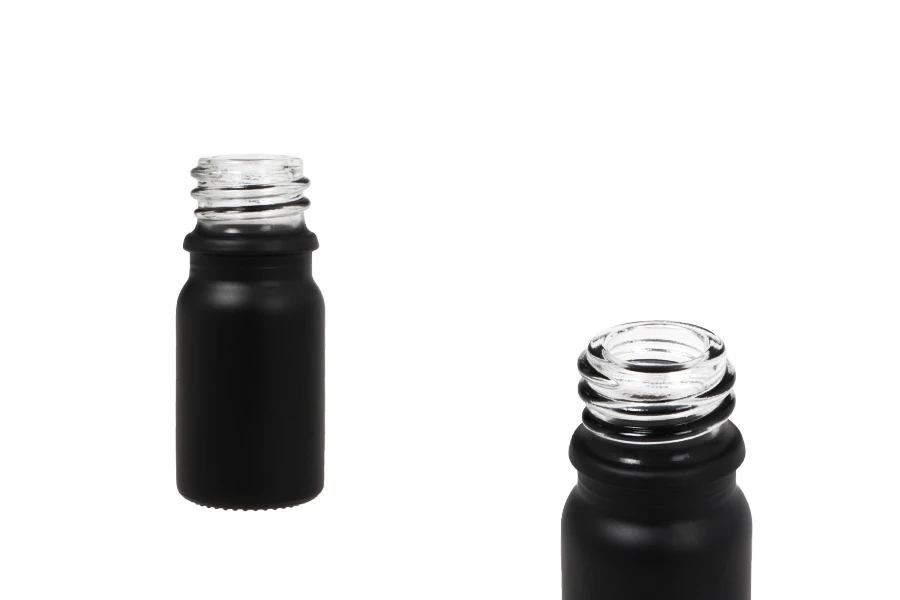 Γυάλινο μπουκαλάκι για αιθέρια έλαια 5 ml μαύρο αμμοβολής με στόμιο PP18 Γυάλινο μπουκαλάκι για αιθέρια έλαια 5 ml μαύρο αμμοβολής με στόμιο PP18