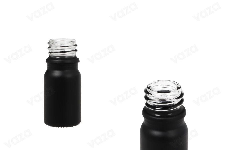 Shishe qelqi për vajra esencialë 5 ml, ngjyrë e zezë mat, me grykë PP18.-imazh_produkt