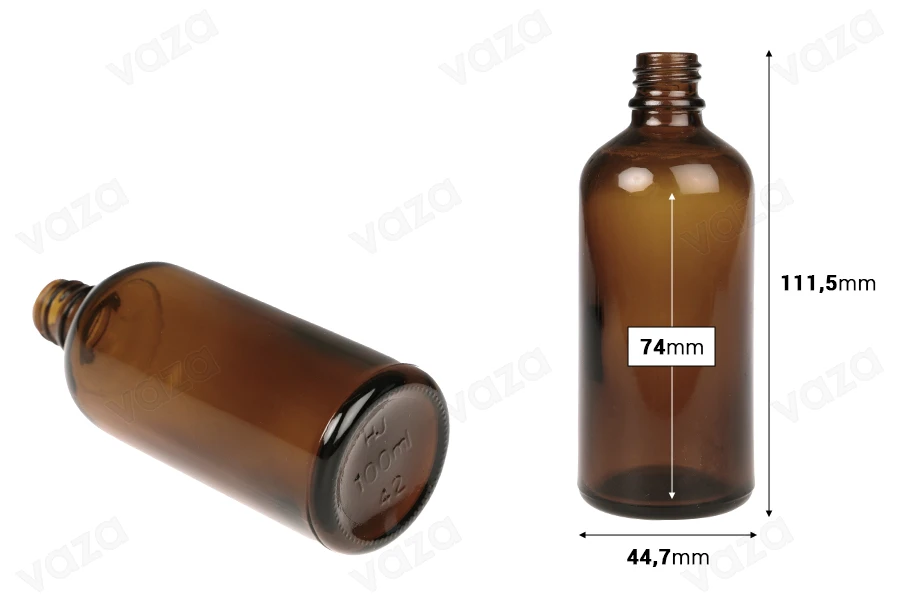 100ml amber glass bottle for essential oils with PP18 mouth-image_dimensions