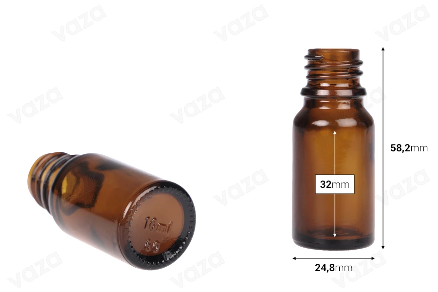 Flaconcino di vetro ambrato da 10 ml per oli essenziali con beccuccio PP18 Flaconcino di vetro ambrato da 10 ml per oli essenziali con beccuccio PP18-dimensioni_immagine