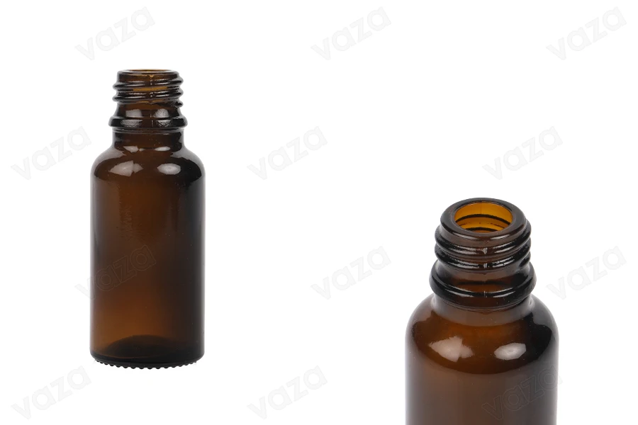 Flacon en verre pour huiles essentielles de couleur caramel de 20 ml avec bouchon PP18-photo_produit