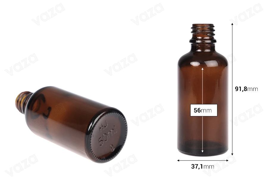 Boccetta di vetro ambrata da 50 ml per oli essenziali con beccuccio PP18 Boccetta di vetro ambrata da 50 ml per oli essenziali con beccuccio PP18-dimensioni_immagine