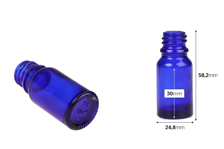 Γυάλινο μπουκαλάκι για αιθέρια έλαια 10 ml μπλε με στόμιο PP18 Γυάλινο μπουκαλάκι για αιθέρια έλαια 10 ml μπλε με στόμιο PP18