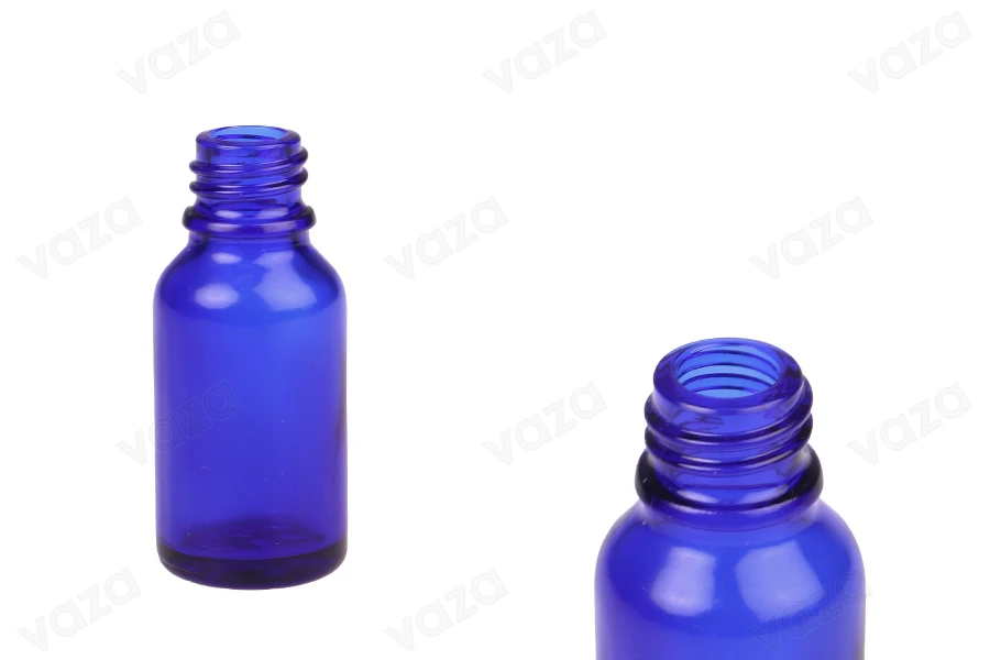 Flacon en verre pour huiles essentielles de 15 ml bleu avec bouche PP18 Flacon en verre pour huiles essentielles de 15 ml bleu avec bouche PP18-photo_produit
