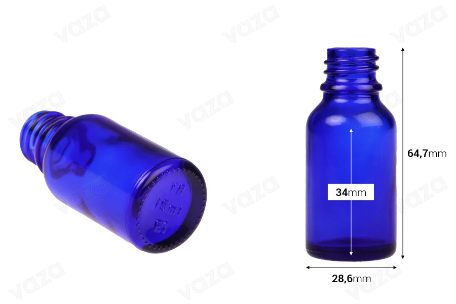 Flacon en verre pour huiles essentielles de 15 ml bleu avec bouche PP18 Flacon en verre pour huiles essentielles de 15 ml bleu avec bouche PP18-photo_dimensions