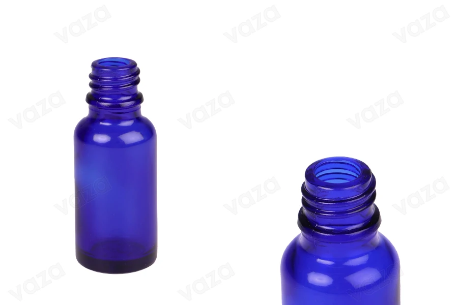 Flacon en verre pour huiles essentielles de 20 ml bleu avec bouchon PP18 Flacon en verre pour huiles essentielles de 20 ml bleu avec bouchon PP18-photo_produit