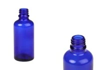 Γυάλινο μπουκαλάκι για αιθέρια έλαια 50 ml μπλέ με στόμιο PP18 Γυάλινο μπουκαλάκι για αιθέρια έλαια 50 ml μπλέ με στόμιο PP18