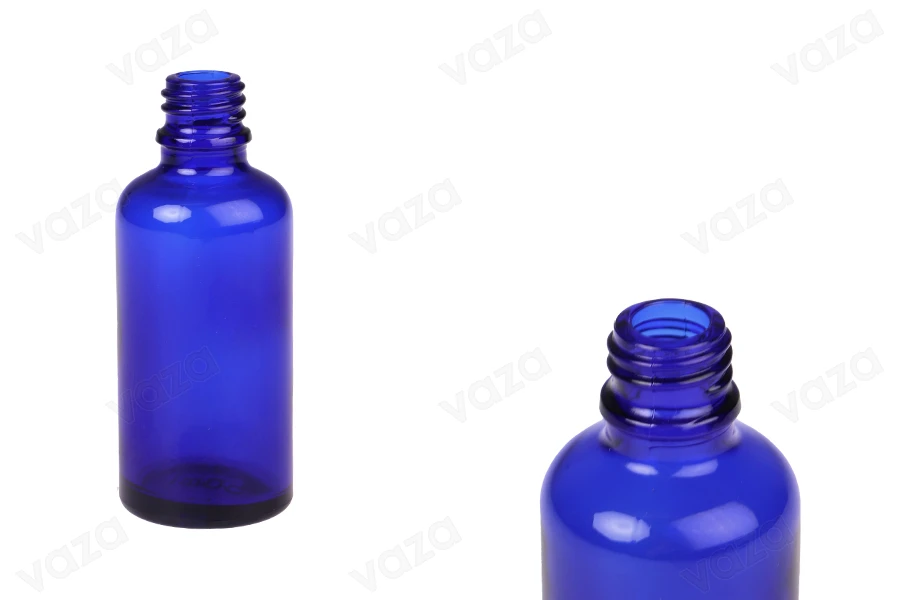 Γυάλινο μπουκαλάκι για αιθέρια έλαια 50 ml μπλέ με στόμιο PP18 Γυάλινο μπουκαλάκι για αιθέρια έλαια 50 ml μπλέ με στόμιο PP18-εικόνα_προϊοντική