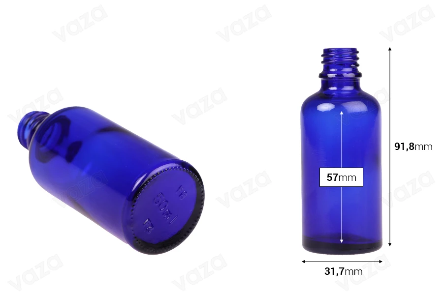 Γυάλινο μπουκαλάκι για αιθέρια έλαια 50 ml μπλέ με στόμιο PP18 Γυάλινο μπουκαλάκι για αιθέρια έλαια 50 ml μπλέ με στόμιο PP18-εικόνα_διαστάσεις