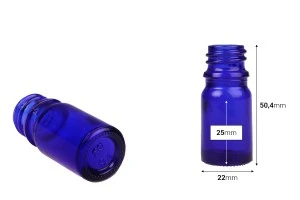 Γυάλινο μπουκαλάκι για αιθέρια έλαια 5 ml μπλε με στόμιο PP18-2