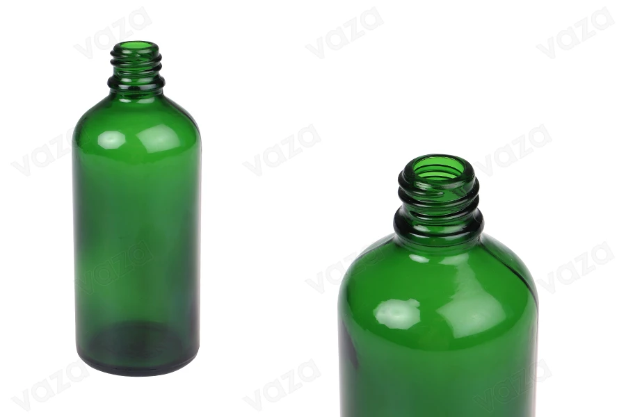 Green glass bottle 100 ml for essential oils with PP18 neck Green glass bottle 100 ml for essential oils with PP18 neck-image_product