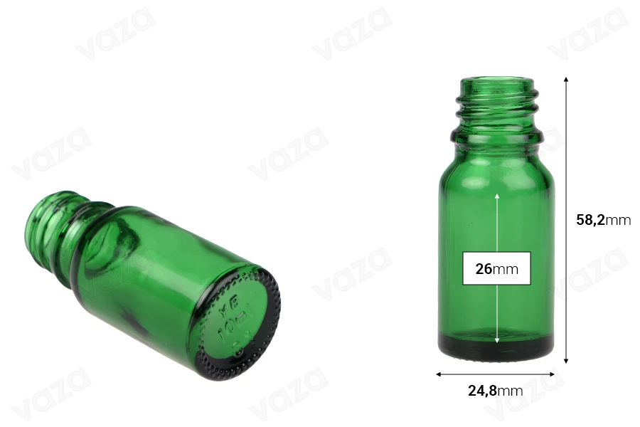 Flacon vert en verre pour huiles essentielles de 10 ml avec bouche PP18-εικόνα_διαστάσεις