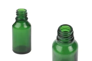 Γυάλινο μπουκαλάκι για αιθέρια έλαια 15 ml πράσινο με στόμιο PP18