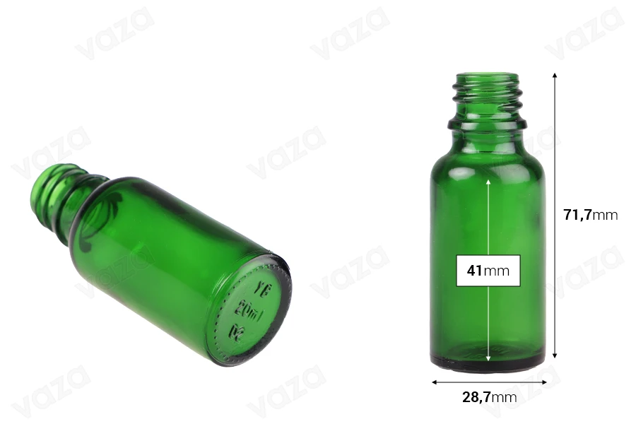 Μπουκαλάκι γυάλινο για αιθέρια έλαια 20 ml πράσινο με στόμιο PP18 Μπουκαλάκι γυάλινο για αιθέρια έλαια 20 ml πράσινο με στόμιο PP18-εικόνα_διαστάσεις