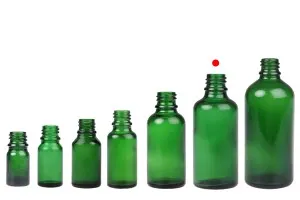 Γυάλινο μπουκαλάκι για αιθέρια έλαια 50 ml πράσινο με στόμιο PP18-9