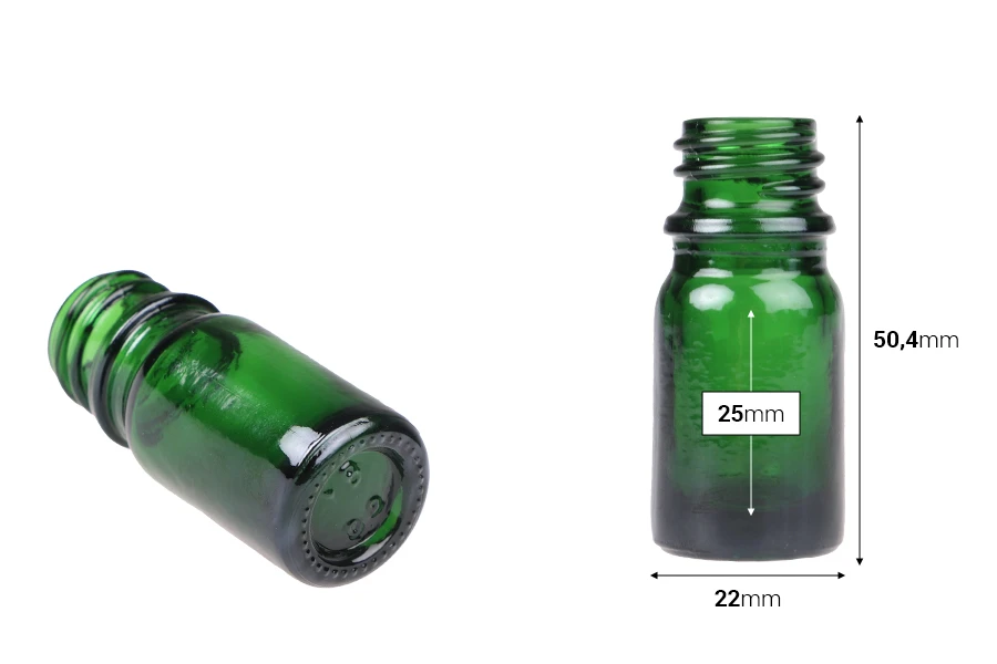 Γυάλινο μπουκαλάκι για αιθέρια έλαια 5 ml πράσινο με στόμιο PP18 Γυάλινο μπουκαλάκι για αιθέρια έλαια 5 ml πράσινο με στόμιο PP18