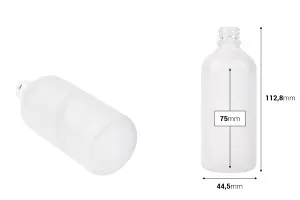 Γυάλινο μπουκαλάκι για αιθέρια έλαια 100 ml διάφανο αμμοβολής με στόμιο PP18-2