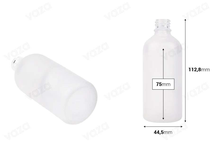 Clear frosted glass bottle 100 ml with PP18 neck for essential oils-image_dimensions