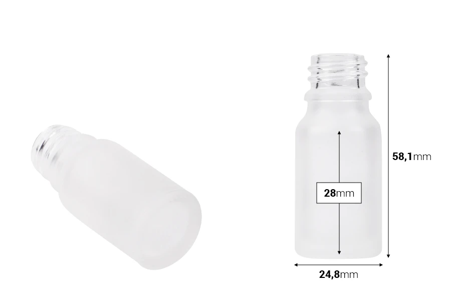 Γυάλινο μπουκαλάκι για αιθέρια έλαια 10 ml διάφανο αμμοβολής με στόμιο PP18 Γυάλινο μπουκαλάκι για αιθέρια έλαια 10 ml διάφανο αμμοβολής με στόμιο PP18