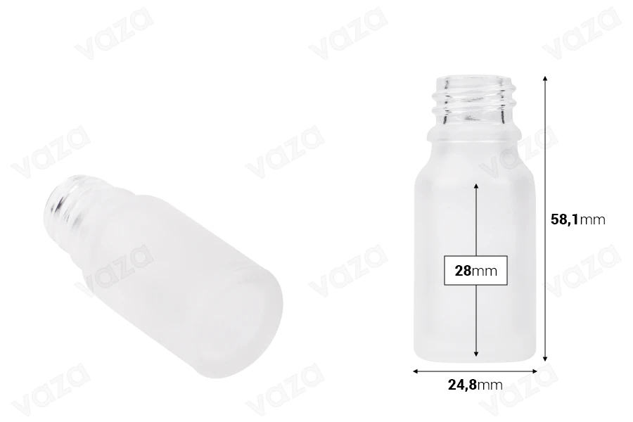 Γυάλινο μπουκαλάκι για αιθέρια έλαια 10 ml διάφανο αμμοβολής με στόμιο PP18 Γυάλινο μπουκαλάκι για αιθέρια έλαια 10 ml διάφανο αμμοβολής με στόμιο PP18-εικόνα_διαστάσεις