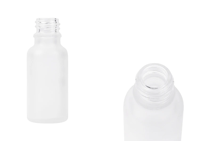 Γυάλινο μπουκαλάκι για αιθέρια έλαια 20 ml διάφανο αμμοβολής με στόμιο PP18 Γυάλινο μπουκαλάκι για αιθέρια έλαια 20 ml διάφανο αμμοβολής με στόμιο PP18
