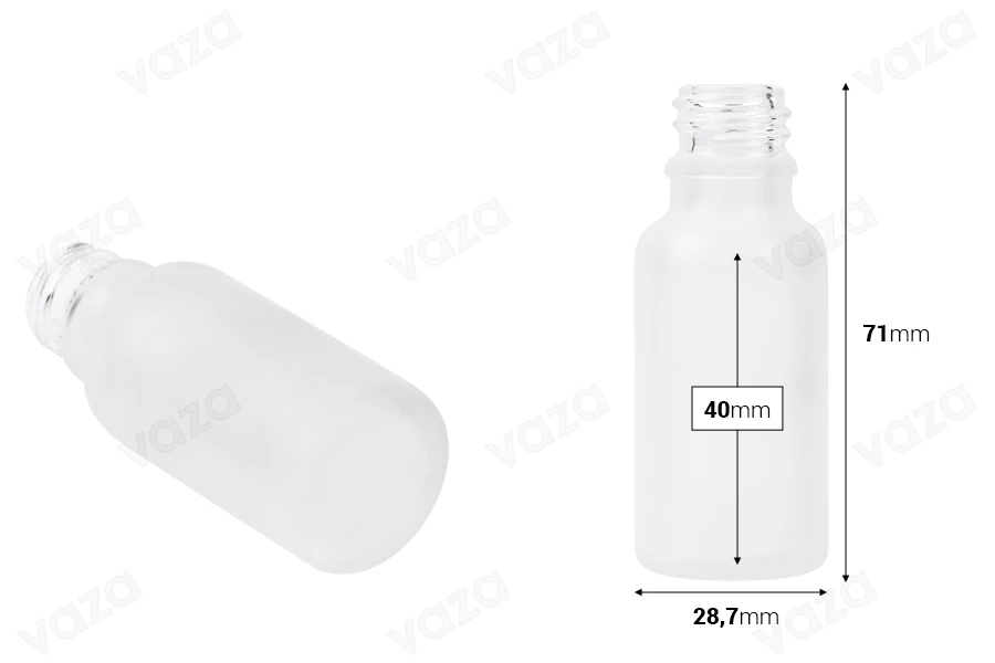 Γυάλινο μπουκαλάκι για αιθέρια έλαια 20 ml διάφανο αμμοβολής με στόμιο PP18 Γυάλινο μπουκαλάκι για αιθέρια έλαια 20 ml διάφανο αμμοβολής με στόμιο PP18-εικόνα_διαστάσεις