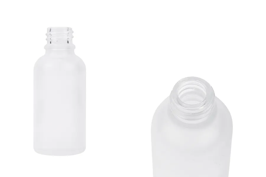 Γυάλινο μπουκαλάκι για αιθέρια έλαια 30 ml διάφανο αμμοβολής με στόμιο PP18 Γυάλινο μπουκαλάκι για αιθέρια έλαια 30 ml διάφανο αμμοβολής με στόμιο PP18