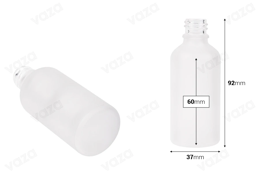 Γυάλινο μπουκαλάκι για αιθέρια έλαια 50 ml διάφανο αμμοβολής με στόμιο PP18 Γυάλινο μπουκαλάκι για αιθέρια έλαια 50 ml διάφανο αμμοβολής με στόμιο PP18-εικόνα_διαστάσεις