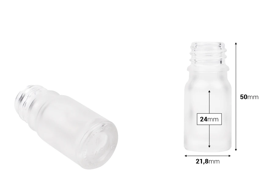 Γυάλινο μπουκαλάκι για αιθέρια έλαια 5 ml διάφανο αμμοβολής με στόμιο PP18 Γυάλινο μπουκαλάκι για αιθέρια έλαια 5 ml διάφανο αμμοβολής με στόμιο PP18