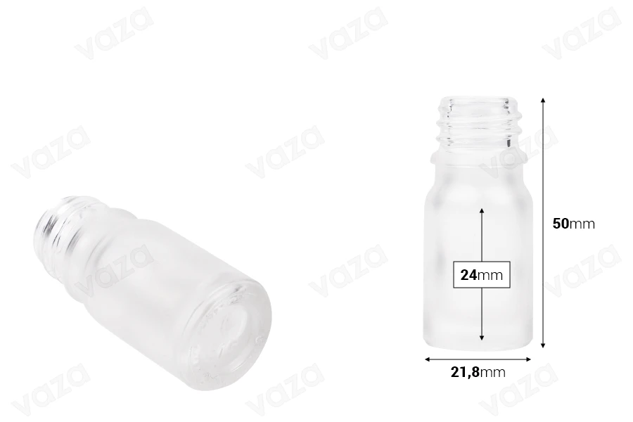 Flacon transparent en verre sablé pour huiles essentielles de 5 ml avec un bec verseur PP 18 Flacon transparent en verre sablé pour huiles essentielles de 5 ml avec un bec verseur PP 18-photo_dimensions
