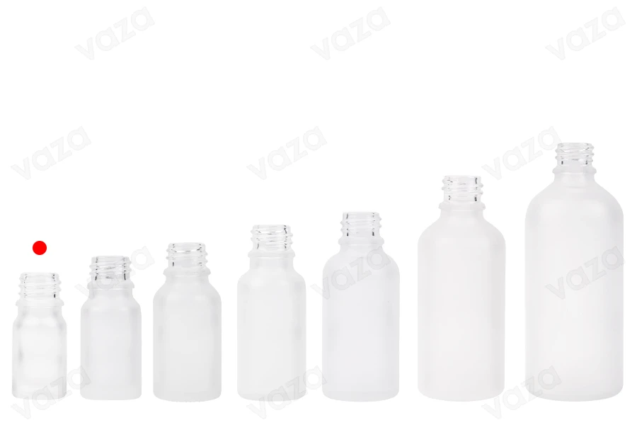 Flacon transparent en verre sablé pour huiles essentielles de 5 ml avec un bec verseur PP 18 Flacon transparent en verre sablé pour huiles essentielles de 5 ml avec un bec verseur PP 18-photo_groupe