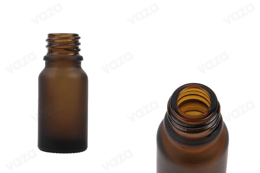 Shishe qelqi 10 ml për vajra esencialë, ngjyrë karamel mat, me grykë PP18.-εικόνα_προϊοντική