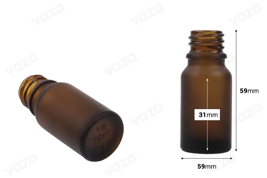 Shishe qelqi 10 ml për vajra esencialë, ngjyrë karamel mat, me grykë PP18.-εικόνα_διαστάσεις