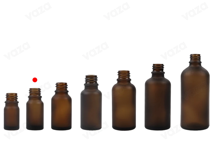 Shishe qelqi 10 ml për vajra esencialë, ngjyrë karamel mat, me grykë PP18.-εικόνα_σύνθεση