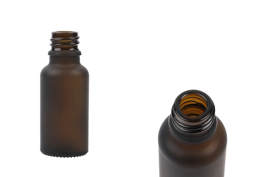 Γυάλινο μπουκαλάκι για αιθέρια έλαια 20 ml καραμελέ αμμοβολής με στόμιο PP 18 Γυάλινο μπουκαλάκι για αιθέρια έλαια 20 ml καραμελέ αμμοβολής με στόμιο PP 18