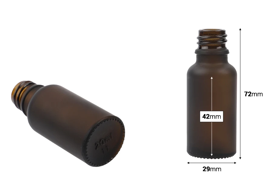 Γυάλινο μπουκαλάκι για αιθέρια έλαια 20 ml καραμελέ αμμοβολής με στόμιο PP 18 Γυάλινο μπουκαλάκι για αιθέρια έλαια 20 ml καραμελέ αμμοβολής με στόμιο PP 18