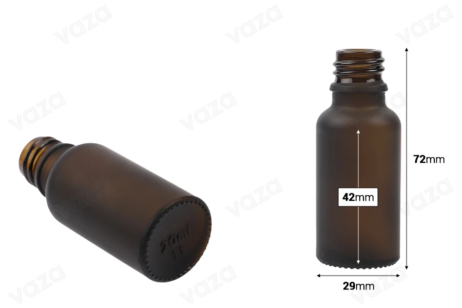 Γυάλινο μπουκαλάκι για αιθέρια έλαια 20 ml  καραμελέ αμμοβολής με στόμιο PP 18-εικόνα_διαστάσεις