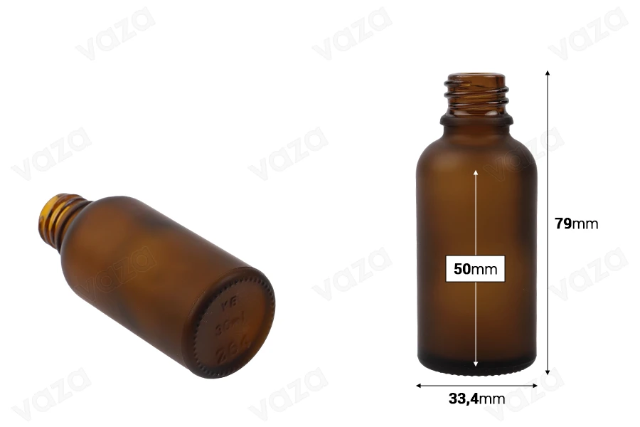 Flacone di vetro da 30 ml per oli essenziali con tappo a pressione colore ambrato sabbiato con beccuccio PP 18 Flacone di vetro da 30 ml per oli essenziali con tappo a pressione colore ambrato sabbiato con beccuccio PP 18-εικόνα_διαστάσεις