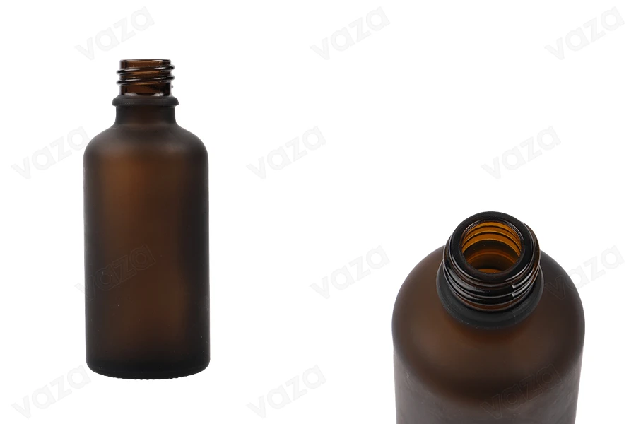 Shishe qelqi 50 ml për vajra esencialë, ngjyrë karamel mat, me grykë PP18. Shishe qelqi 50 ml për vajra esencialë, ngjyrë karamel mat, me grykë PP18.-imazh_produkt