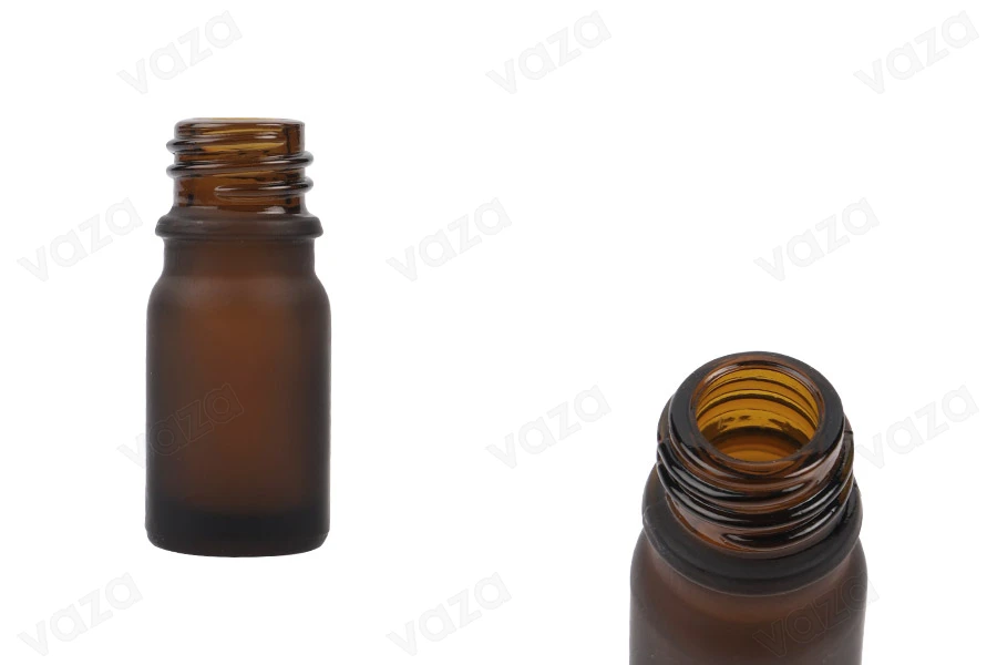 Flacone di vetro da 5 ml per oli essenziali con tappo a pressione colore ambrato sabbiato con beccuccio PP 18-immagine_prodotto
