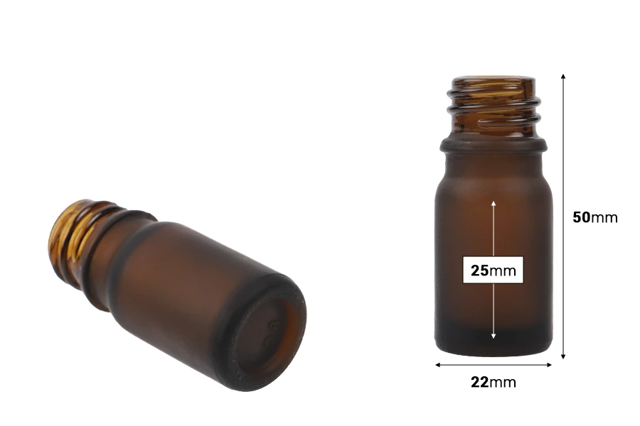 Γυάλινο μπουκαλάκι για αιθέρια έλαια 5 ml καραμελέ αμμοβολής με στόμιο PP 18 Γυάλινο μπουκαλάκι για αιθέρια έλαια 5 ml καραμελέ αμμοβολής με στόμιο PP 18
