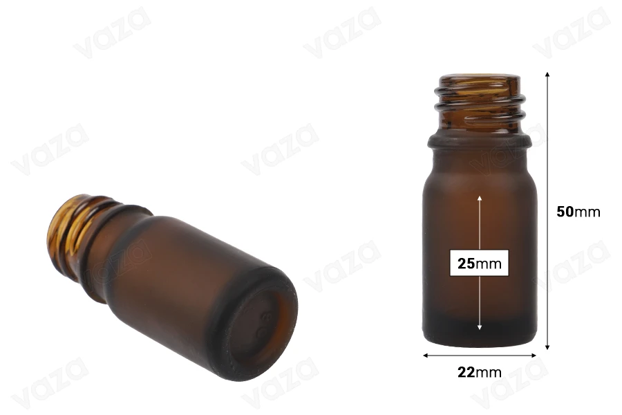 Flacone di vetro da 5 ml per oli essenziali con tappo a pressione colore ambrato sabbiato con beccuccio PP 18-dimensioni_immagine